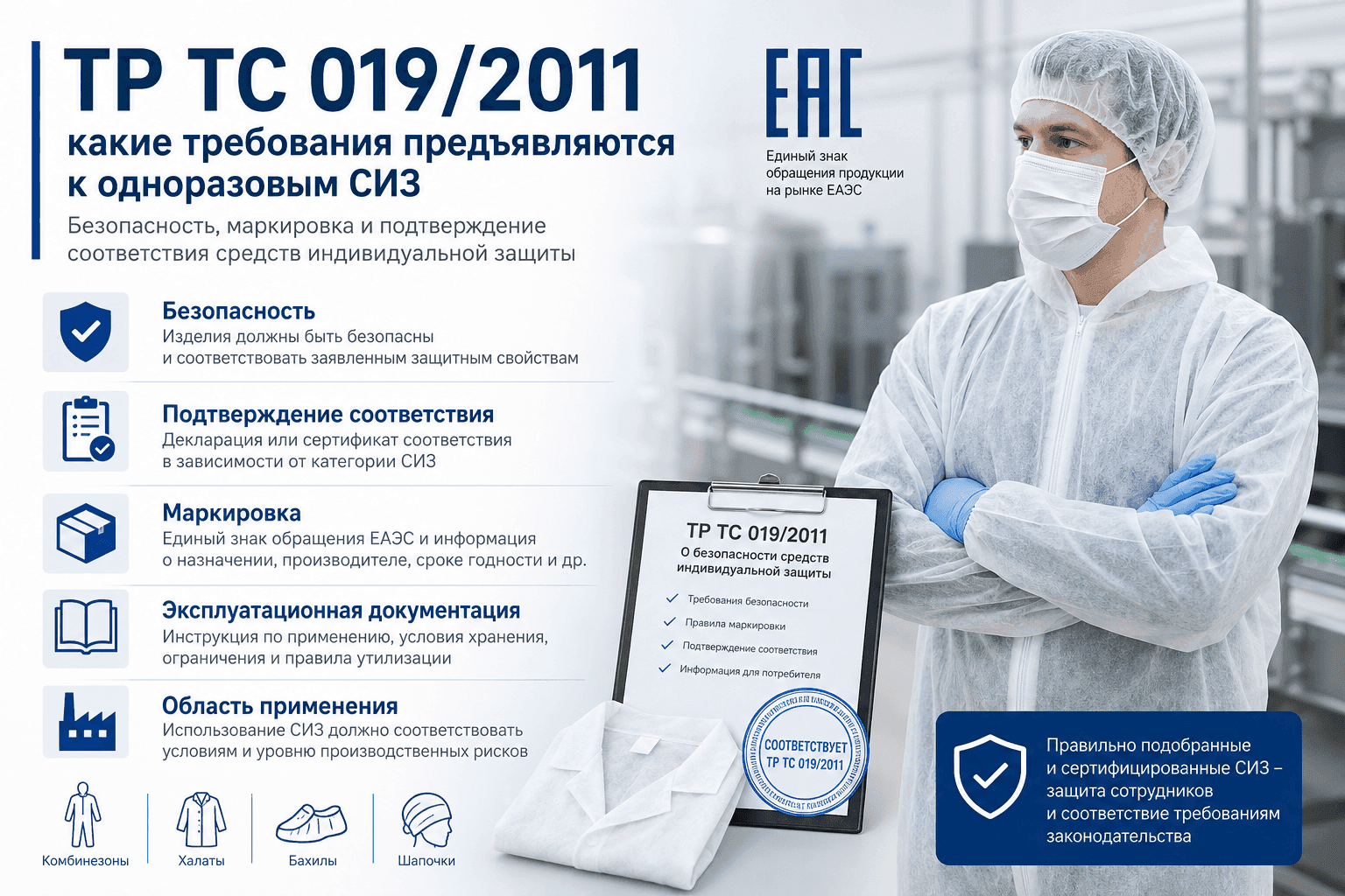 ТР ТС 019/2011 для одноразовых СИЗ: требования к защитной одежде, маркировке и подтверждению соответствия | MKSIZ