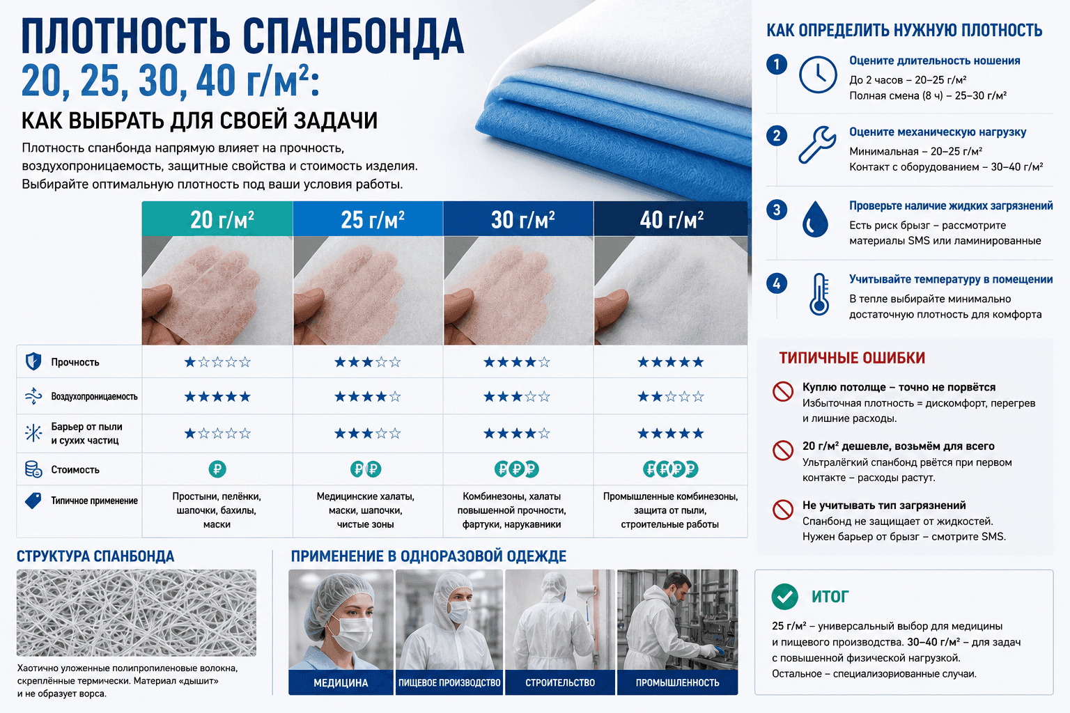 Плотность спанбонда 20, 25, 30, 40 г/м²: как выбрать для своей задачи