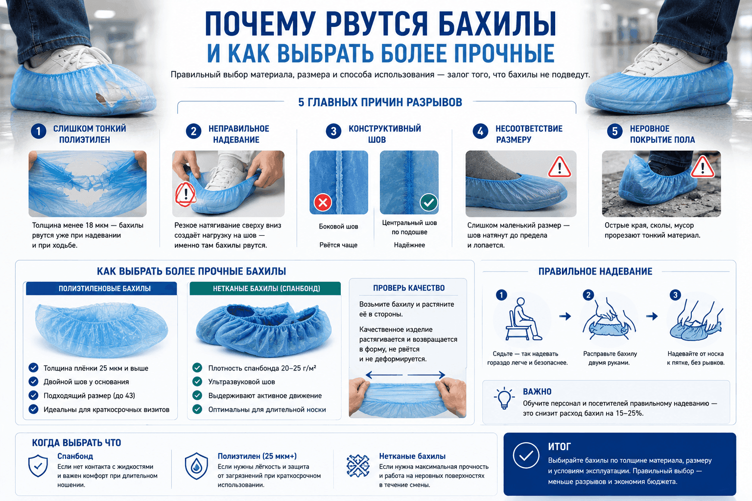 Почему рвутся бахилы и как выбрать более прочные