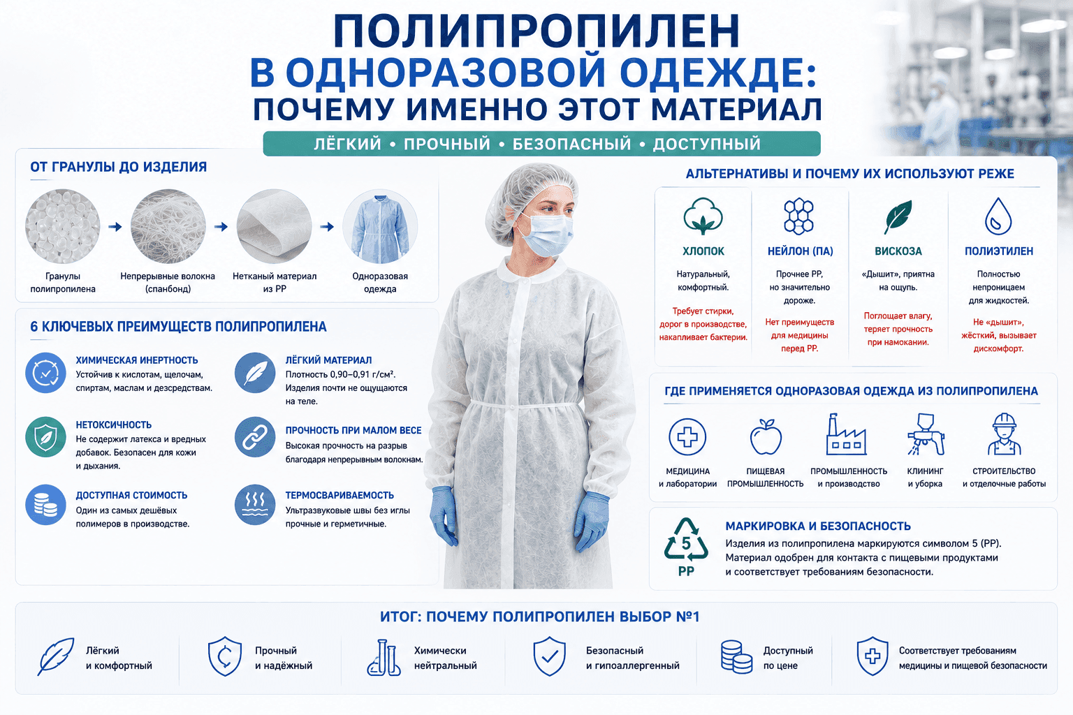 Полипропилен в одноразовой одежде: почему именно этот материал