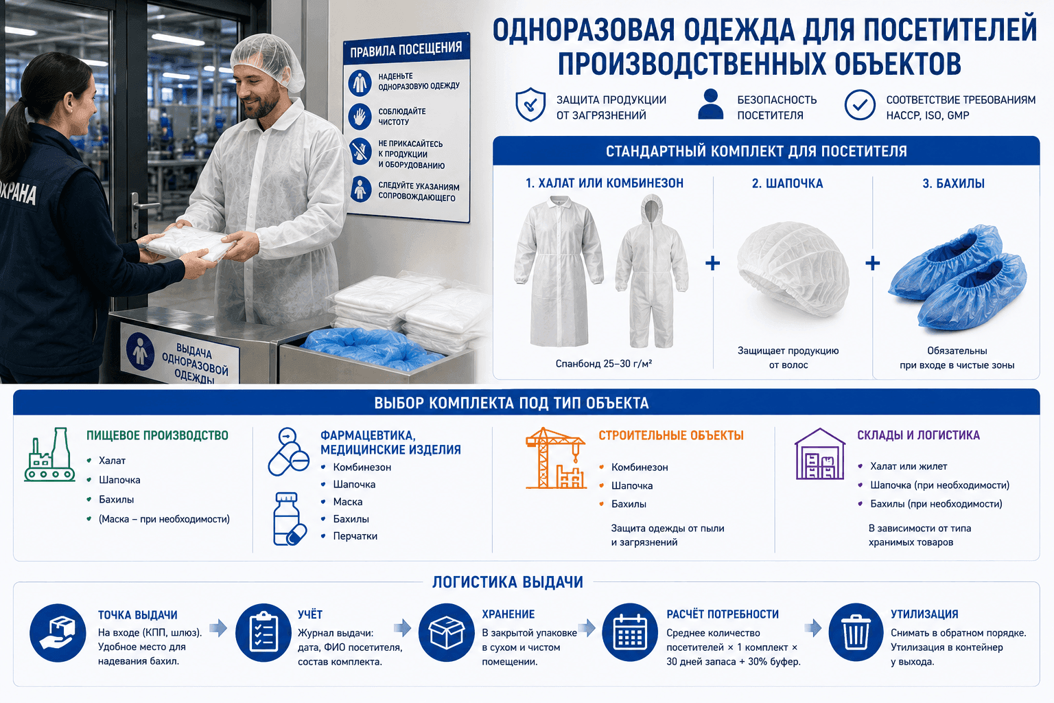 Одноразовая одежда для посетителей производственных объектов