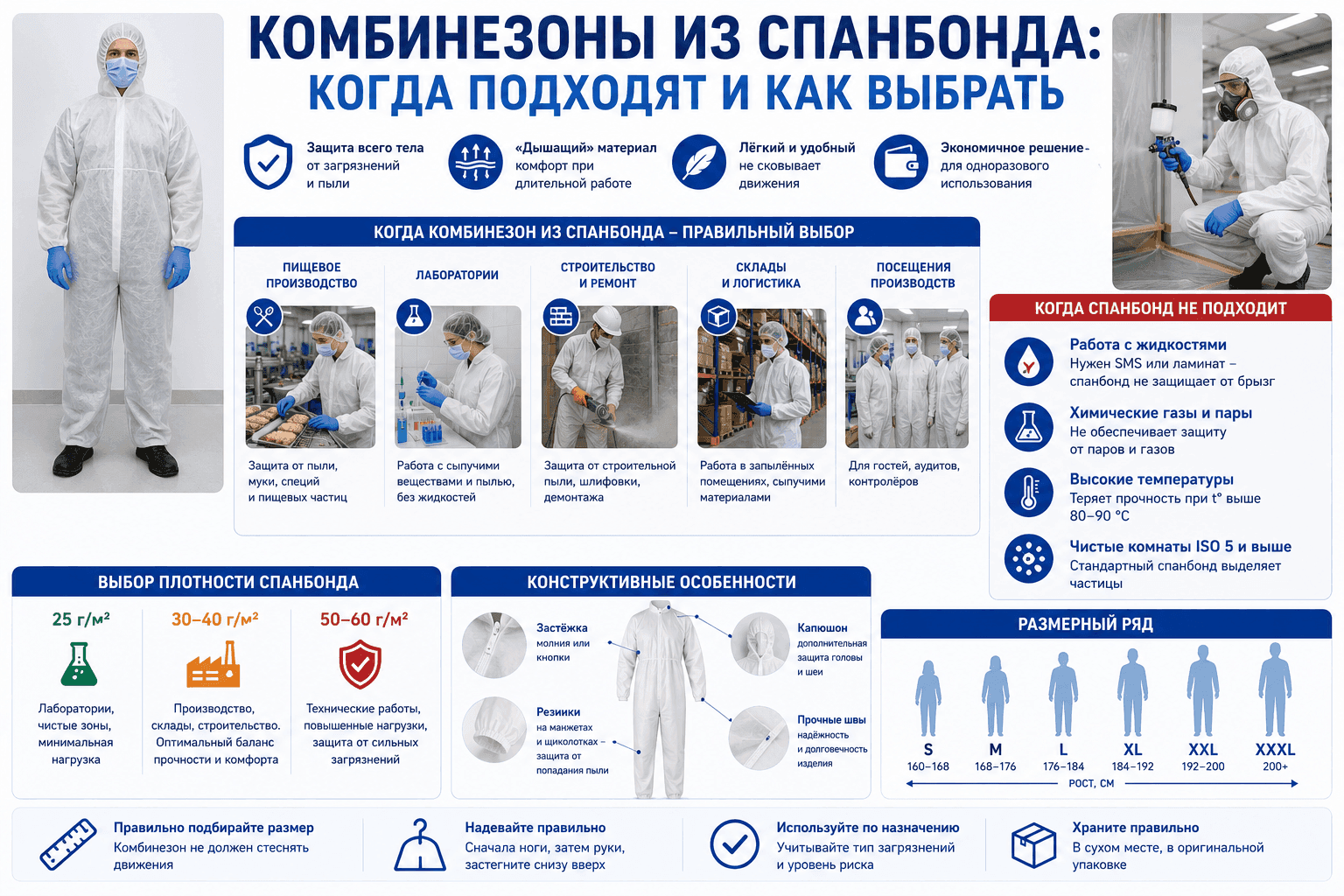 Комбинезоны из спанбонда: когда подходят и как выбрать